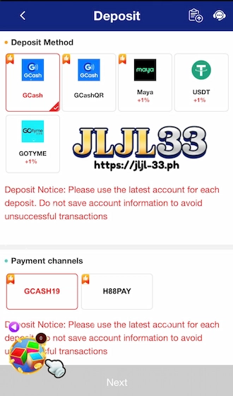 step 1: choose GCash as the deposit method